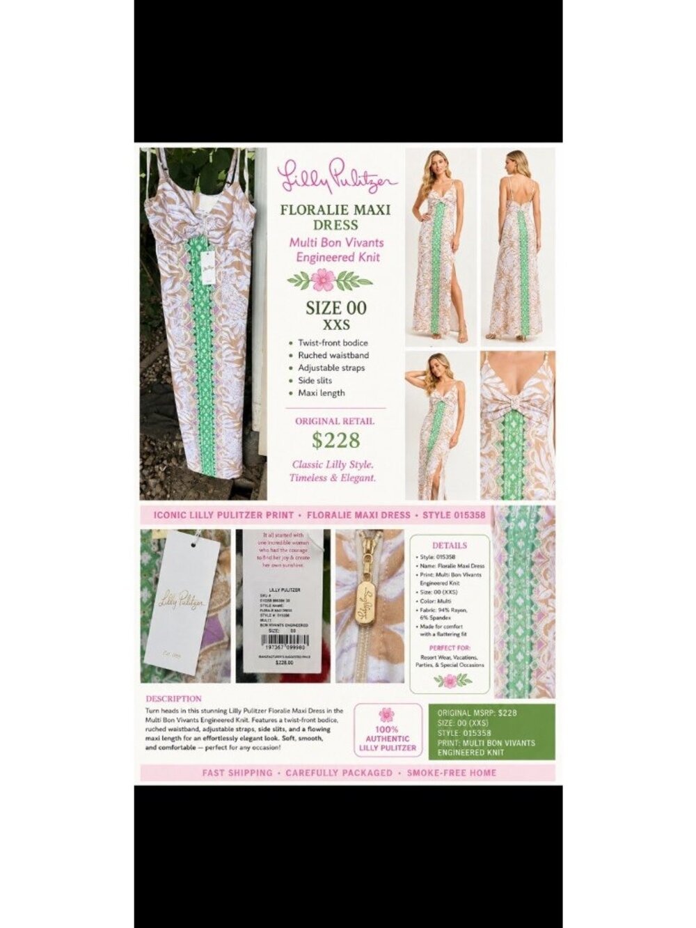 Nwt Lilly Pulitzer Floralie Maxi Dress Multi Bon Vivants Print Size 00 $ 228 Xs